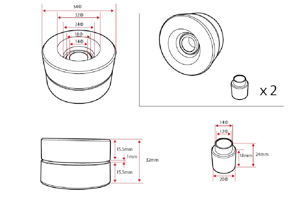 D-Max Nissan Skyline GT-R (BNR32 / BCNR33 / BNR34) D1 Spec Rear Knuckle Pillow Ball and Collar Set, One Side