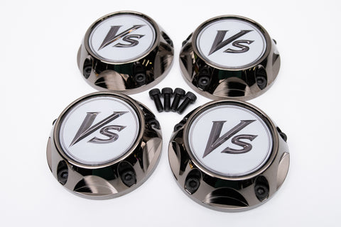 WORK VS-SS Reproduction Center Caps * Black Chrome / White *