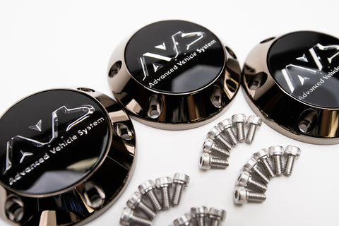 Yokohama AVS Model 6 Reproduction Center Caps *Black Chrome Plated*