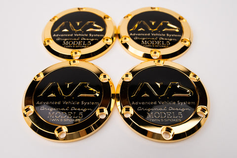 Yokohama AVS Model 5 Reproduction Center Caps *24k Gold Plated / Black*