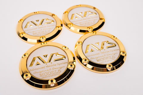 Yokohama AVS Model 5 Reproduction Center Caps *24k Gold Plated / White*