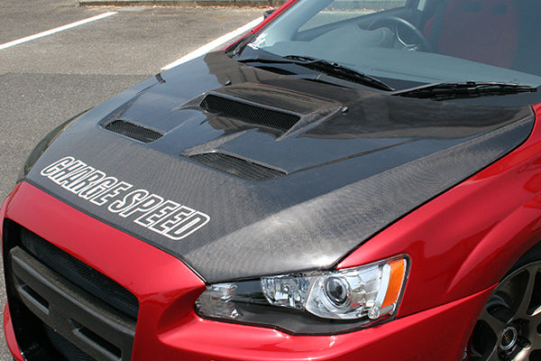 CHARGESPEED Mitsubishi Lancer Evolution X (CZ4A) Bonnet Type 2 (Carbon with Ducts) 4